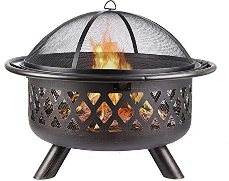 ZJFHEYUO Kleine Feuerstelle, Feuerstelle für den Außenbereich mit BBQ-Grillablage, Feuerschale mit Funkenschutzgitter, Schürhaken und Abdeckung, Garten-Terrassenheizer