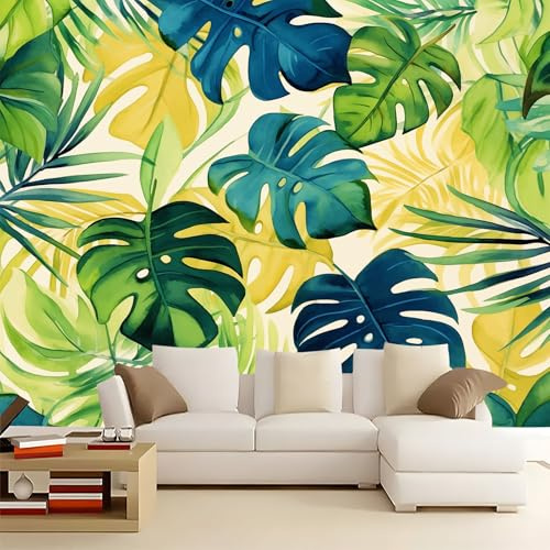 Carta Da Parati Fotografica Foglie tropicali acquerellate Tema Fotomurali- Moderno Murale per Pareti Soggiorno Sfondo Televisivo - Fotomurali Tessuto Non Tessuto (150 x 105 cm Beige)