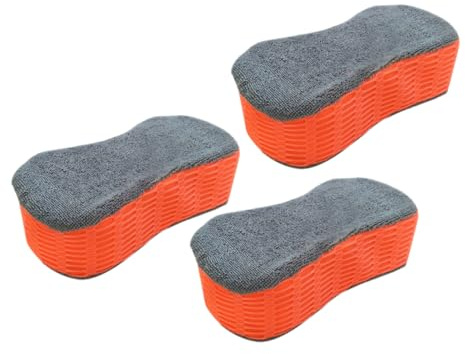 MAGICLULU Autowaschschwamm 3 Stück aus Hochdichtem Netzgewebe mit Großer Oberfläche für Effiziente und Schnelle Autoreinigung und Bootspflege in Orange und Bunt