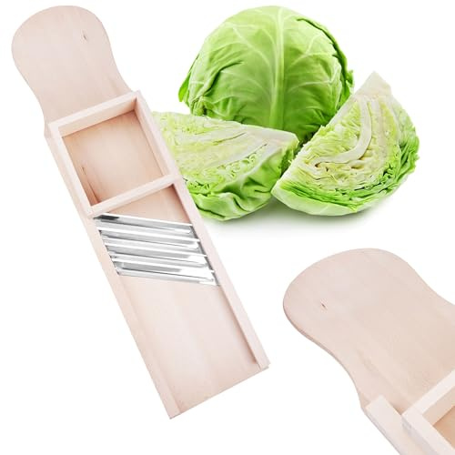 BAUSTER® Krauthobel aus Buchenholz mit Edelstahlklingen – Traditioneller Gemüsehobel für Weißkohl, Rotkohl & Sauerkraut – In verschiedenen Ausführungen erhältlich (4 Messern + Schlitten)