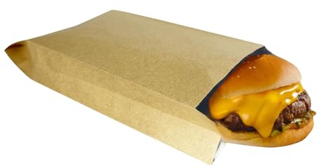 WACCOMT Pack 20pcs Kraft Paper Food Bags Foil Lined Greaseproof Paper Takeaway Sandwich Bags for Snacks Lunch Bakery French Fries Hamburger Take Out Food Storage Packaging (Brown, 4.7x8.3x1.6 inch)