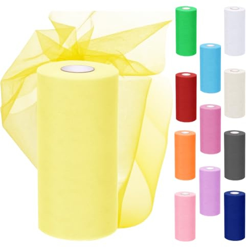 Rotolo di tessuto in tulle, 30 cm x 91,5 m, nastro decorativo in tulle per matrimoni e feste, tutù (giallo chiaro)