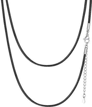 ChainsHouse Lederkette Damen Lederband Schwarz mit Karabinerverschluss Frauen Geflochtene Lederkette Schwarz Halskette Herren Wachsseilkette 1.5mm Lederhalsband Damen Kunstlederkette für Weihnachten
