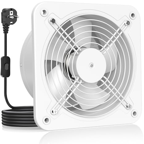 HG Power Abluftventilator 250mm - Badlüfter Leiser mit Rücklaufklappe, Geschwindigkeitsregler, Stecker, Industrieller Wandventilator für Küche Badezimmer Garage Untergeschoss, B-Weiß