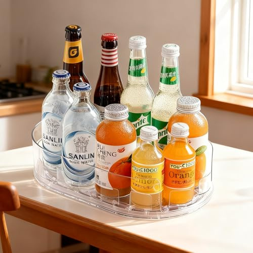 Lazy Susan Turntable Organiser for Fridge - Clear 360°Rotating Multi-Functional Spice Rack PET Revolving Condiment Holder for Kitchen Organiser & Fridge Storage Cabinet Table Pantry (33 x 7.5 CM)