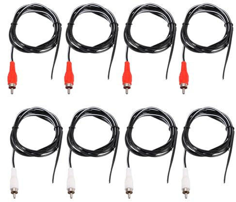 sourcing map 8pcs 5ft RCA Audio Subwoofer Cable, 1 RCA Male Plug to Bare Wire Open End Audio Video Speaker Cable for Amplifier Home Theater, White Red