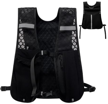 Poche à boire réfléchissante avec gilet, porte-téléphone réglable et sac de rangement pratique | Sac de ceinture de sport léger avec un sac de bouteille d'eau de 500 ml pour hommes et do, Noir