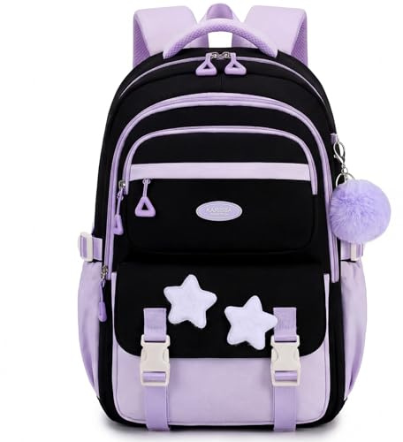 Amythe Girls School Backpack - Stylish and Spacious School Bag for Girls in Elementary and Middle School, Water-Resistant Bookbag with Cute Pendant, Ideal for Casual Travel,