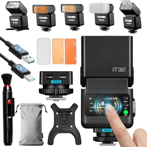 Godox iT32 TTL Kamera Blitz mit X5-O Auslöser für Olympus & Panasonic | Drahtloses Blitzgerät,Kompatibel mit E-M1 Pen-F E-M10 II E-PL8 E-M10 III E-P5,GH4 100 F1 G85 GX85 LX100 S1 etc