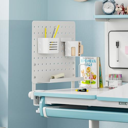 [en.casa] Schreibtisch Organizer Sauda Pegboard zum Anklemmen 50 x 50 cm höhenverstellbare Lochwand mit Zubehör Stecktafel für Kinderzimmer Büro Homeoffice Stahl Weiß