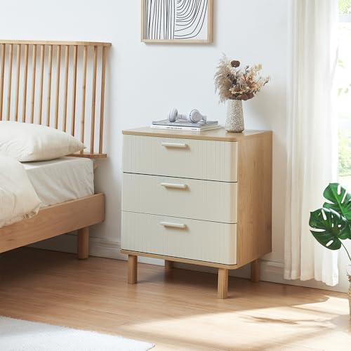 [en.casa] Commode avec 3 Tiroirs Meuble de Rangement avec Poignées Pratiques Moderne Stable Chambre Salon Entrée MDF Bois de Pin 70 x 60 x 40 cm Effet Chêne Couleur Sable