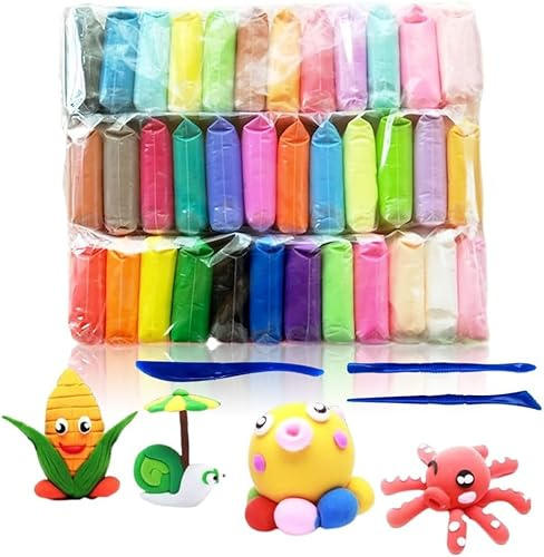 36 Pack Modellierung Clay Teig Modellierung Lehm,36 Farben Ultra Licht Air Trockene Knete DIY Polymer mit and Plasticine Modellier Werkzeug für Jungen und Mädchen