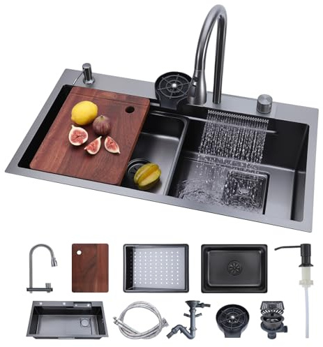 VEVOR Évier Cuisine 1 Bac, Évier à Encastrer 85 cm en Acier Inoxydable, pour Vaisselle Camping-car Buanderie Bar Maison, Bac à Laver de Cuisine avec Rebord et Accessoires, Montage Encastrable
