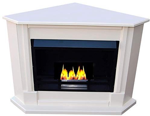 Bio Ethanol und Gelkamin - Eckkamin - Modell Moskau – komplettes Kaminzubehör inklusive – Farbauswahl (Weiß)