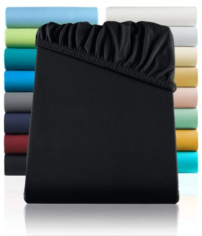 SHC by BaSaTex Jersey Spannbettlaken, 180x200-200x200, Schwarz | 100% Baumwolle, Spannbetttuch Spannleintuch für Standard- und Doppelbettmatratzen