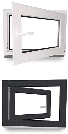 Kellerfenster - Kunststoff - Fenster - innen weiß/außen anthrazit - BxH: 60 x 60 cm - 600 x 600 mm - DIN Rechts - 2 fach Verglasung - 60 mm Profil