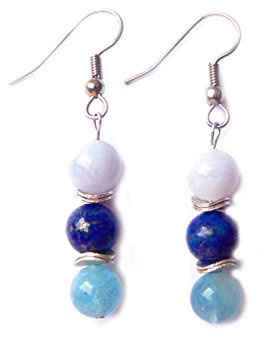 Aquamarin Chalcedon Lapislazuli Edelstein Ohrringe Ohrhänger 925er Echtsilber oder Chirurgenstahl