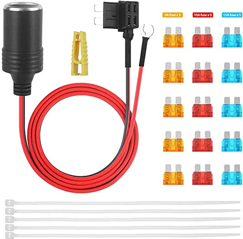 Jtron 1m zigarettenanzünder steckdose kabel 12V Verlängerungsklinge Sicherungshalter mit 5A/10A/15A Sicherungssatz(Standard ATC/ATO/APR/ATS)