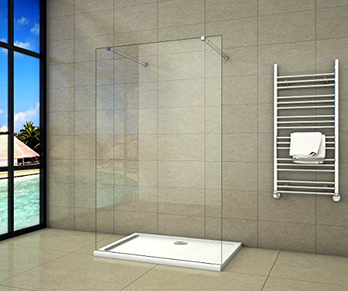 Aica Sanitär Freistehende Duschwand Walk In Dusche 157cm Duschabtrennung 10mm NANO Glas Duschtrennwand 200cm Höhe