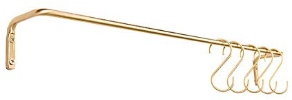 TentHome Barre en Laiton à la Cuisine Tige Suspendue avec 5 Crochets de Rangement pour Salle de Bain Etagère à Fixation Murale pour Casseroles sans Perçage, Antirouille (50cm)