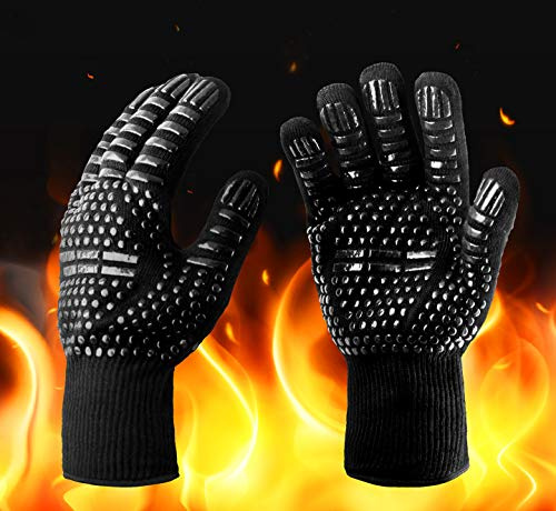 PRECORN BBQ Grillhandschuhe Universalgrösse Hitzebeständige bis zu 800° C Backhandschuhe Ofenhandschuh Kochhandschuhe