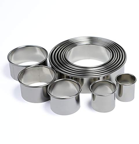 RIHAI Stainless Steel Round Cookie Cutter Set, 12 Circular Biscuit Cutters Round Donut Ring Molds for Baking 1.2 Inch Height