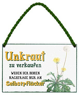 Garten Schild - lustig und dekorativ mit witzigen Spruch - Metallschild mit Kordel und Saugnapf - Deko Hängeschild - Dekoration für Haustür Balkon Terrasse Schrebergarten Gartenhütte - 18x12cm