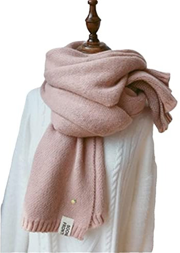 UKKO Kaschmirschal Frauen Solide Schals Winter Verdicken Warme Weiche Tücher-A Style Pink