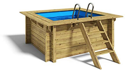 Paradies Pool® Holzpool Lulu Einzelbecken inkl. Zubehör, Edelstahl-Eckleisten, Edelstahlleiter Tiefbecken, Blaue Folie mit 0,8mm Stärke, Viereck-Pool, 200 x 200 x 104, Menge: 1 Stück