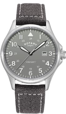 Rotary Pilot GS00473/48 - Reloj de cuarzo para hombre con esfera analógica gris y correa de lona gris
