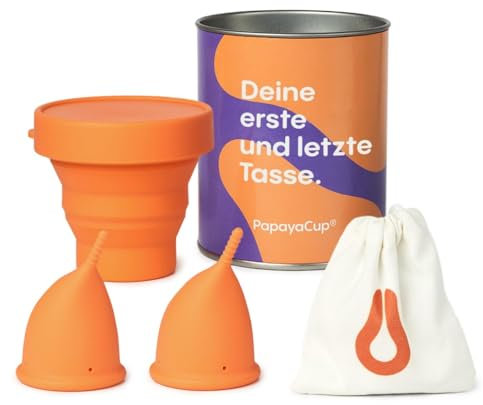 PapayaCup Coppetta Mestruale Anatomica super Morbida e Confortevole con sterilizzatore - Coppetta mestruale per donne con sensibilità vaginale - Silicone medico senza lattice e additivi - Pack S+L
