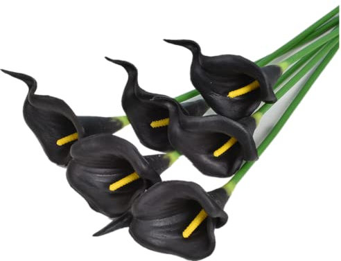 HAOSHICS Künstliche Calla-Lilien, realistische Latex-Calla-Lilie mit weichem PU-Stiel, elegante Blumendekoration für Brauthochzeit, Zuhause, Party, Büro, DIY Blumenarrangements (30, schwarz)