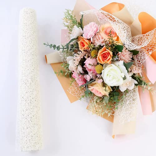 Papel de regalo floral calado de malla jacquard de estilo coreano, 2 rollos de suministros de floristería, papel de regalo para ramo de flores, suministros florales para flores frescas, 50 cm x 5