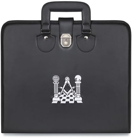 SialkotCrafts Masonic Black Master Mason Pavement Pillars Soft Apron Case With Embroidered Gloves - Blue Lodge MM/WM Provincial (Size 16/18) Beautiful Embroidered Logo