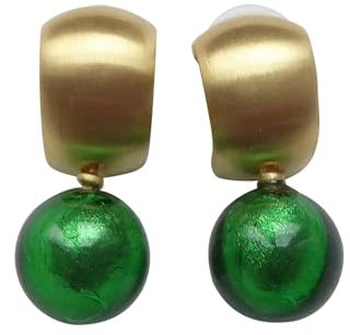 Ohr-Clips Creole Sterling-Silber gold-plattiert 585-er mit Anhänger aus Murano-Glas Perle smaragd-grün 12 mm Goldschmiede-Arbeit Unikat Geschenk
