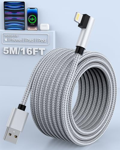 Quanlex Cavo iPhoone 5 Metri, [Certificato MFi] Originale Cavo Lightning Caricatore 5M Lungo Nylon Ricarica Lightning Cavetto Caricatore per iPhoone 14/13/12/11/XS/XR/X/8/7/6/5/iPad