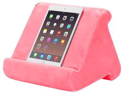 NCONCO Tablet Stand - Soft Multi-Angle Phone Pillow Lap Holder with Mesh Pockets for Bed and Desk - Soft Pad Dock Compatible with Tablet/E-Reader/Smartphones, Pink
