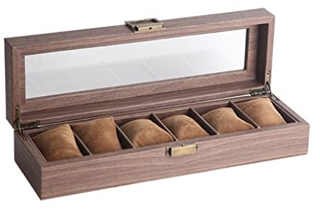 BOGAZY Uhrenbox uhrenschachtel Hölzerne Uhrenbox Männer Schmuck Display Uhrenetui Schmuckschatulle Aufbewahrung Uhrenetui Mit Glasuhr Organizer Uhren Aufbewahrungsbox (Color : 6 Slots)