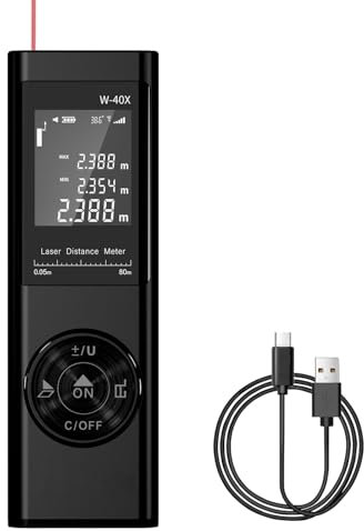 REVASRI Laser Entfernungsmesser,40M Laser Meter mit LCD Hintergrundbeleuchtung 4-Linie Digital Display,±2 mm Genauigkeit,mehrere Messmodi,USB-Ladung,mit Hängendem Seil
