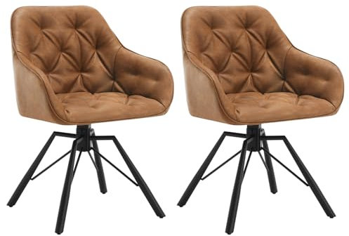WOLTU Esszimmerstühle drehbar 2er Set, Armlehnstühl 360° drehbar, Essstühl, Küchenstühl, Polsterstühl, Armlehnstühl, für Esszimmer, Wohnzimmer mit Metallbeinen Kunstlederbezug, Hellbraun EZS61hbr-2