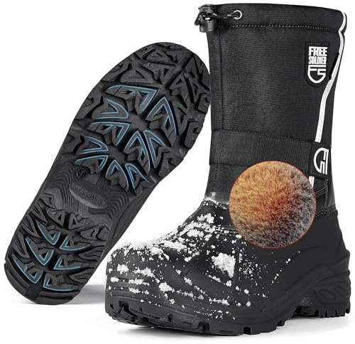 FREE SOLDIER Mens Snow Boots Insulated Waterproof Hiking Winter Shoes Nonslip Outdoor Ankle Cold Weather Boots with Warm Inner(Plush Black,11)