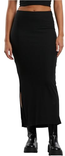 Urban Classics Ladies Rib High Slit Skirt Mujer Falda Larga Negro XS 80% Poliester, 20% Viscosa