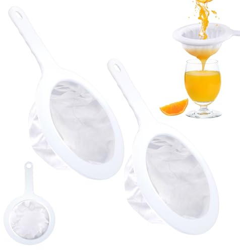 2 Pcs Fine Mesh Strainer Set - 200/400 Mesh Nylon Sieve with Handle Hook for Kitchen, Household Juice, Jam and Wine