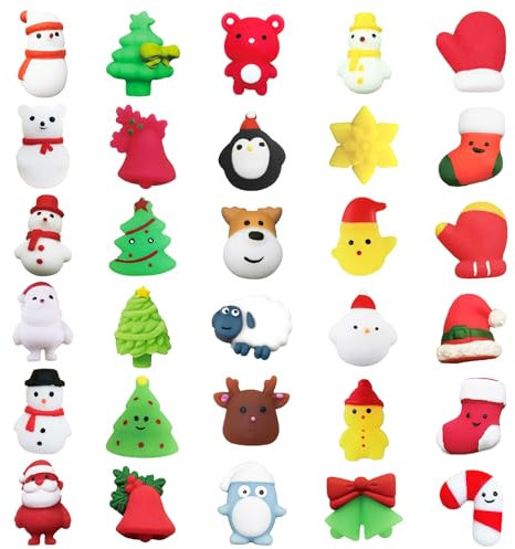30 stycken fidgetleksaker squishies, mochi squishy jul, klämleksaker, squishy squeeze-leksaker, julsquishies för julfest, barn flickor pojkar, födelsedagspresent för kvinnor