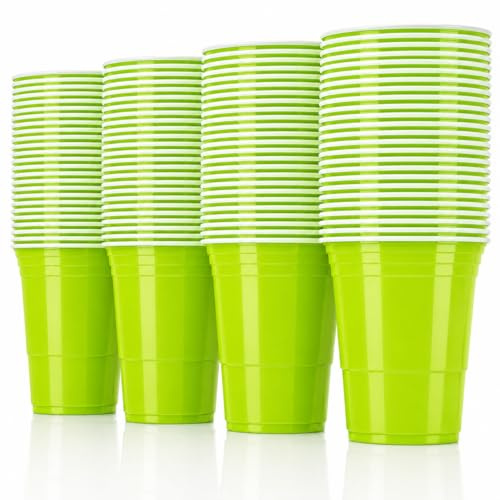 Vitavalley 100x hellgrüne Plastikbecher (16oz. - ca. 473ml) - 100 robuste & wiederverwendbare Partybecher - ideal für Deine Feier