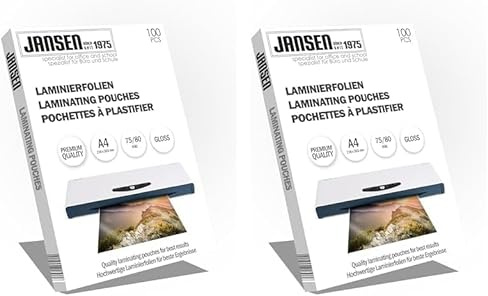 Jansen - Laminierfolien, 100 Stück, A4 75/80 mic, hochglanz, Die Verpackung kann variieren (Packung mit 2)