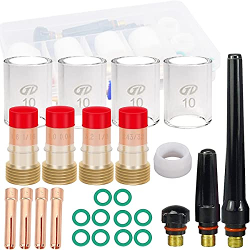 EATBALE 24Pcs TIG Welding Torch Stubby Gas Lens #10 Glass Cup Kit for WP-17/18/26 TIG Welding Torch Accessories Kit