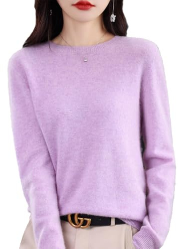 QuyiFa Suéteres de Cachemira para Mujer, jerséis de Cachemira, suéter de Lana Merino para Mujer, suéter de Punto Ligero (Violeta Claro,XL)