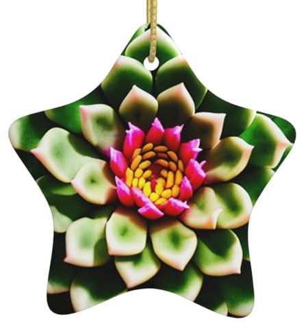 Decoración colgante de cerámica para árbol de Navidad, diseño de cactus floreciente, colgante en forma de estrella, recuerdo