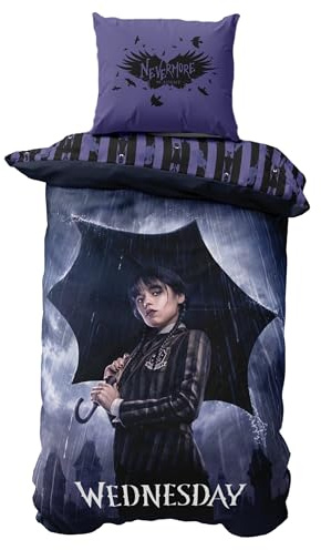 MTOnlinehandel sängkläder 135 x 200, Wednesday Addams örngott 80 x 80 + 135 x 200, för barn och tonåringar, mikrofiber, trevlig och mjuk, fanartikel serie, merch present
